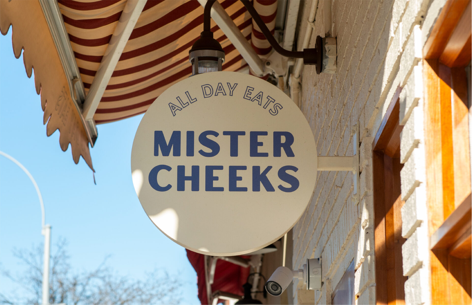Mister Cheeks storefront signage — environmental & signage design, Carroll Gardens café